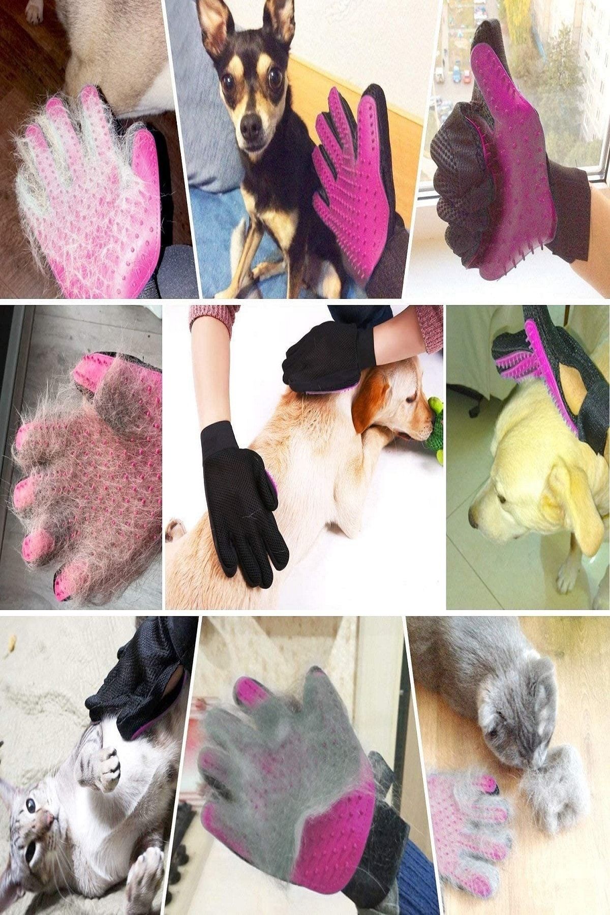 BOLD MARK Kedi Köpek Tüy Toplayıcı Masaj Yapıcı Tarama Eldiveni Evcil Hayvan Tüy Toplama Tarak Eldiven Pembe
