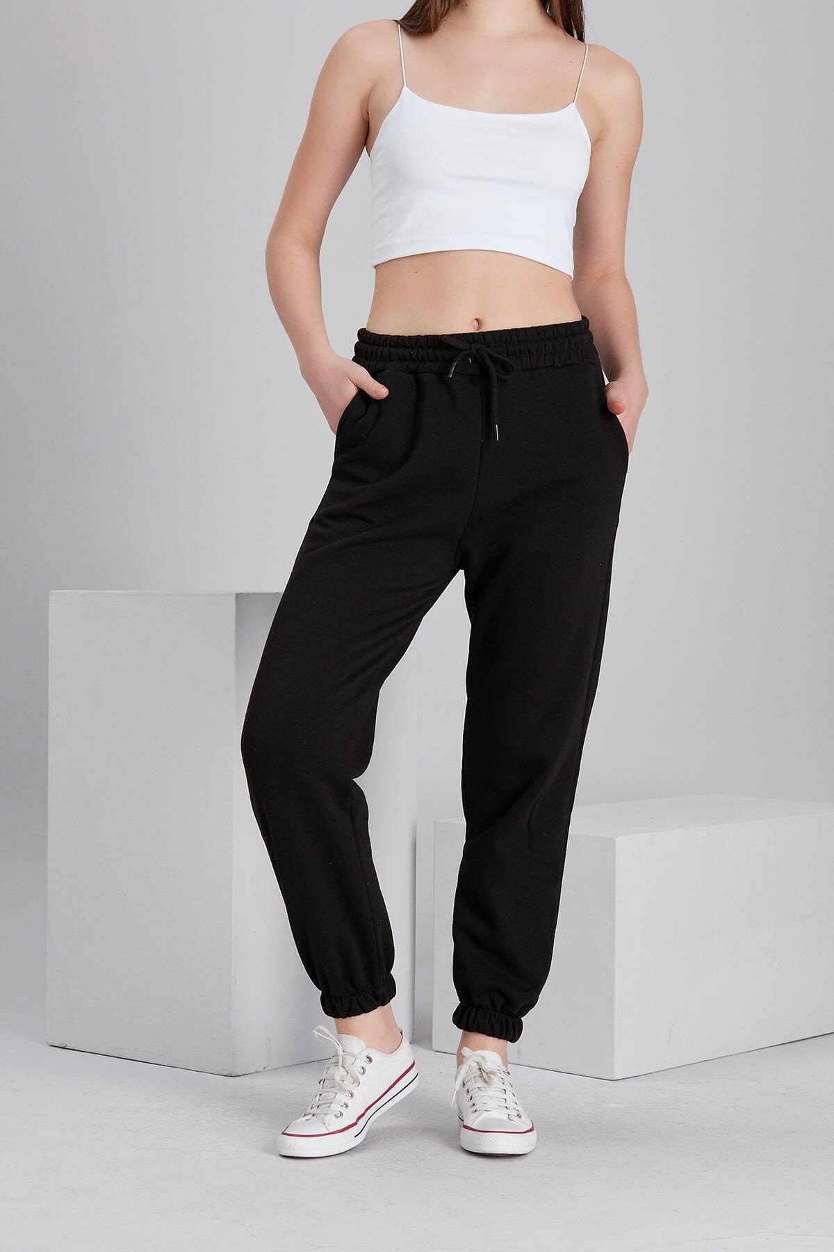 TrendNera Kadın Yüksek Bel Içi Polarlı Jogger Eşofman Altı