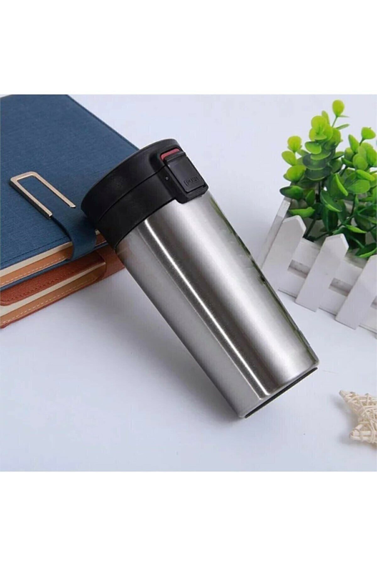 FLYON Çelik Tek El Bas Iç Paslanmaz Çelik Termos 380 ml Seyehat Mug Sızdırmaz Çift Katmanlı Snape Filtreli