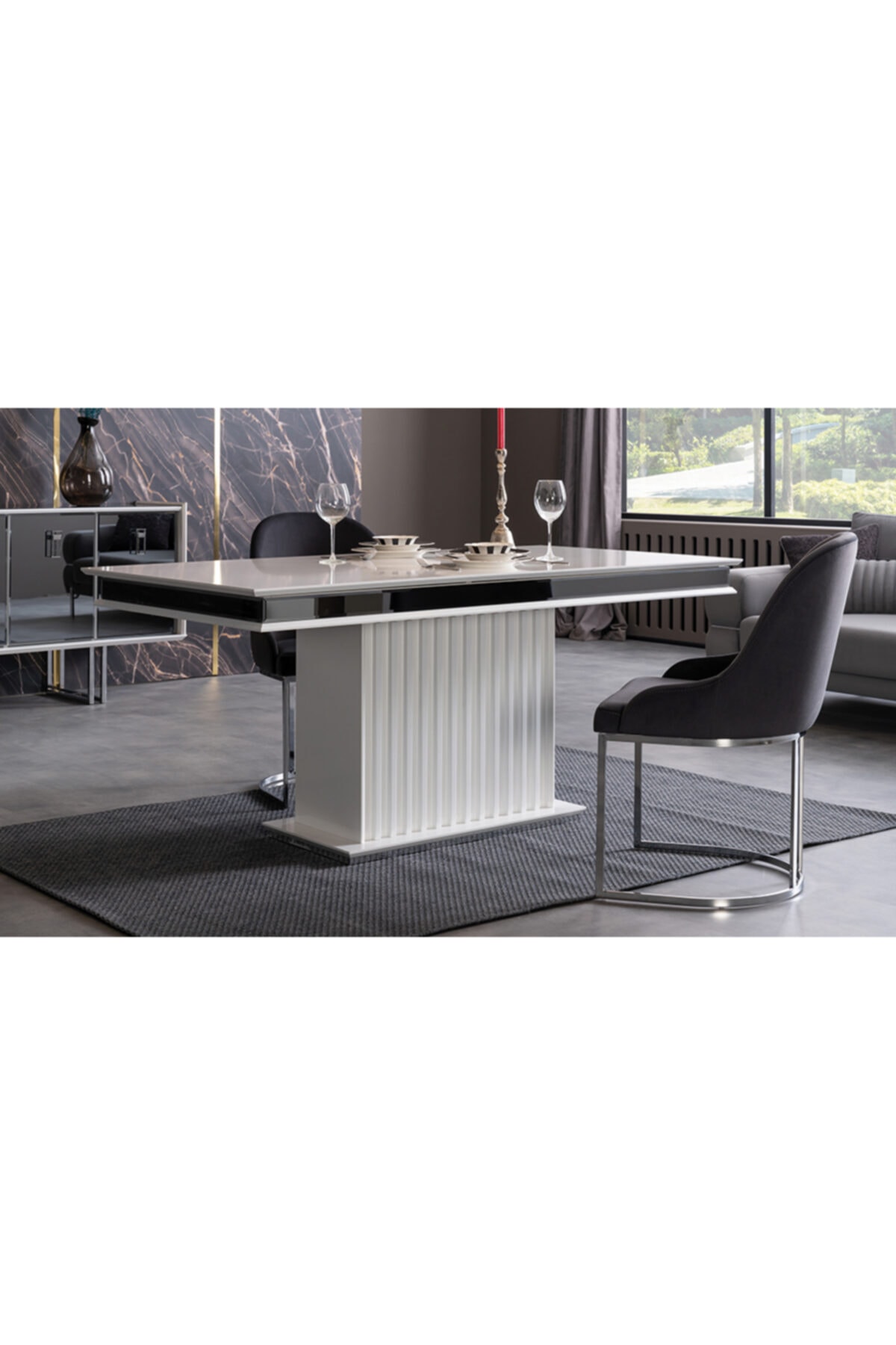 CaddeYıldız Aymira Beyaz Yemek Masası Takımı