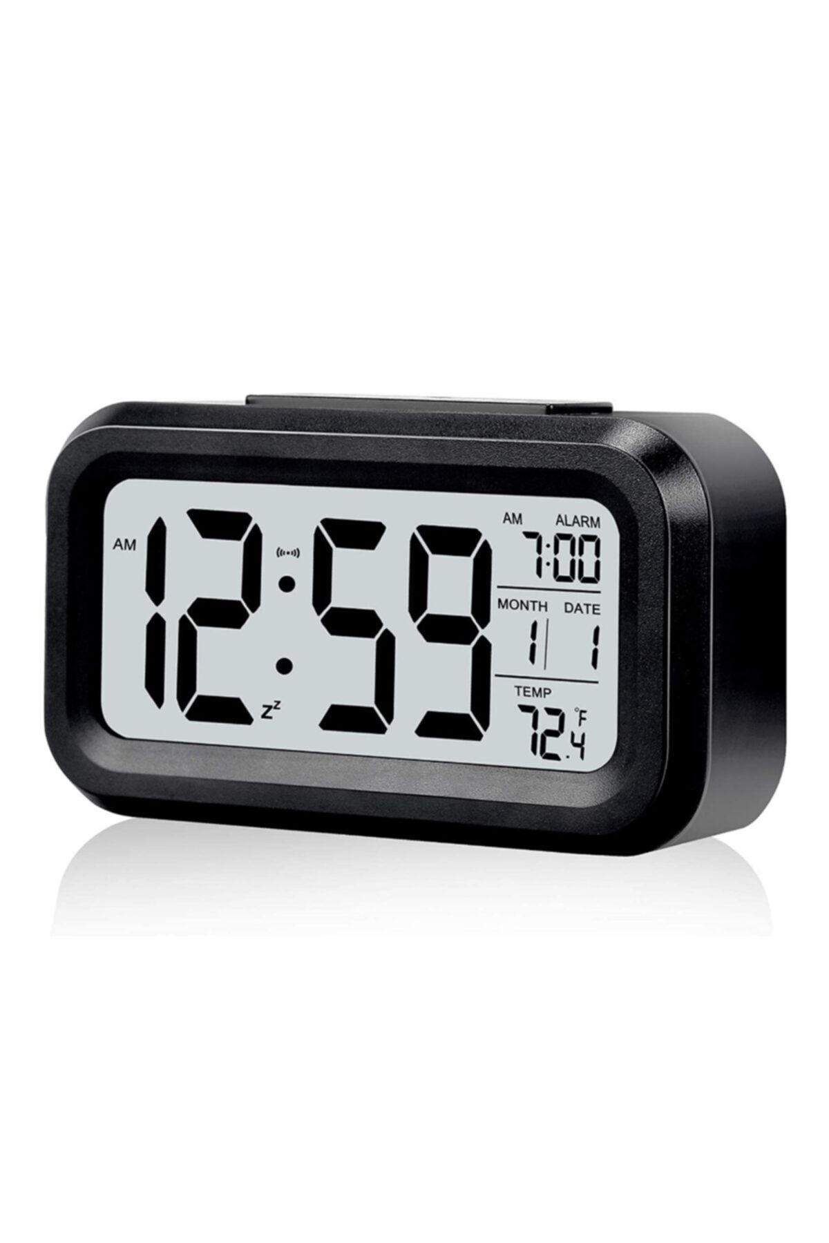 Borox Pilli Dijital Çalar Saat - Dijital Termometre - Alarm Lcd Ekran Akıllı Gece Işığı - Siyah