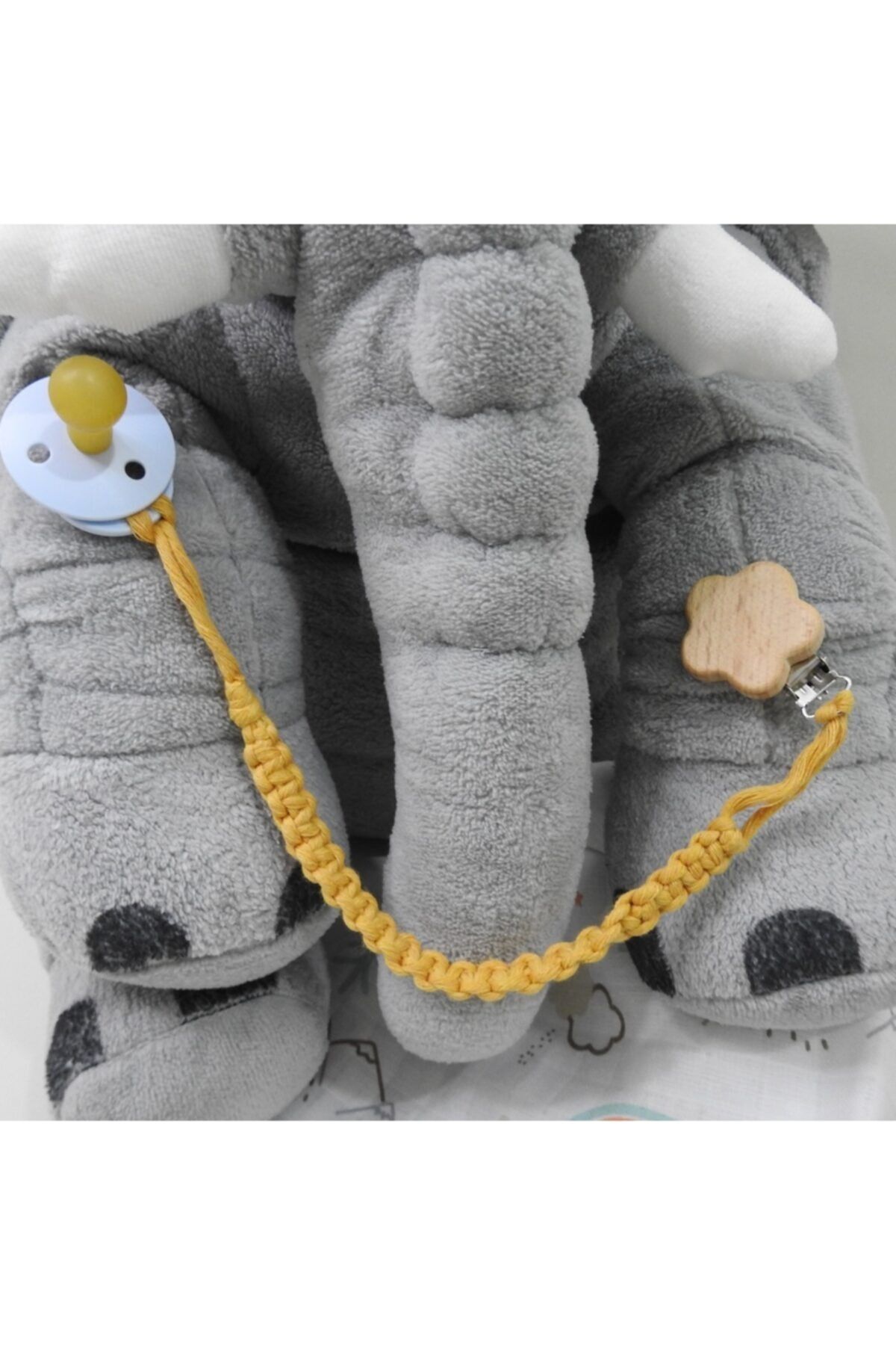 StorkyBaby Emzik Askısı Sarı Makrome Tahta Başlık Klips 30 Cm