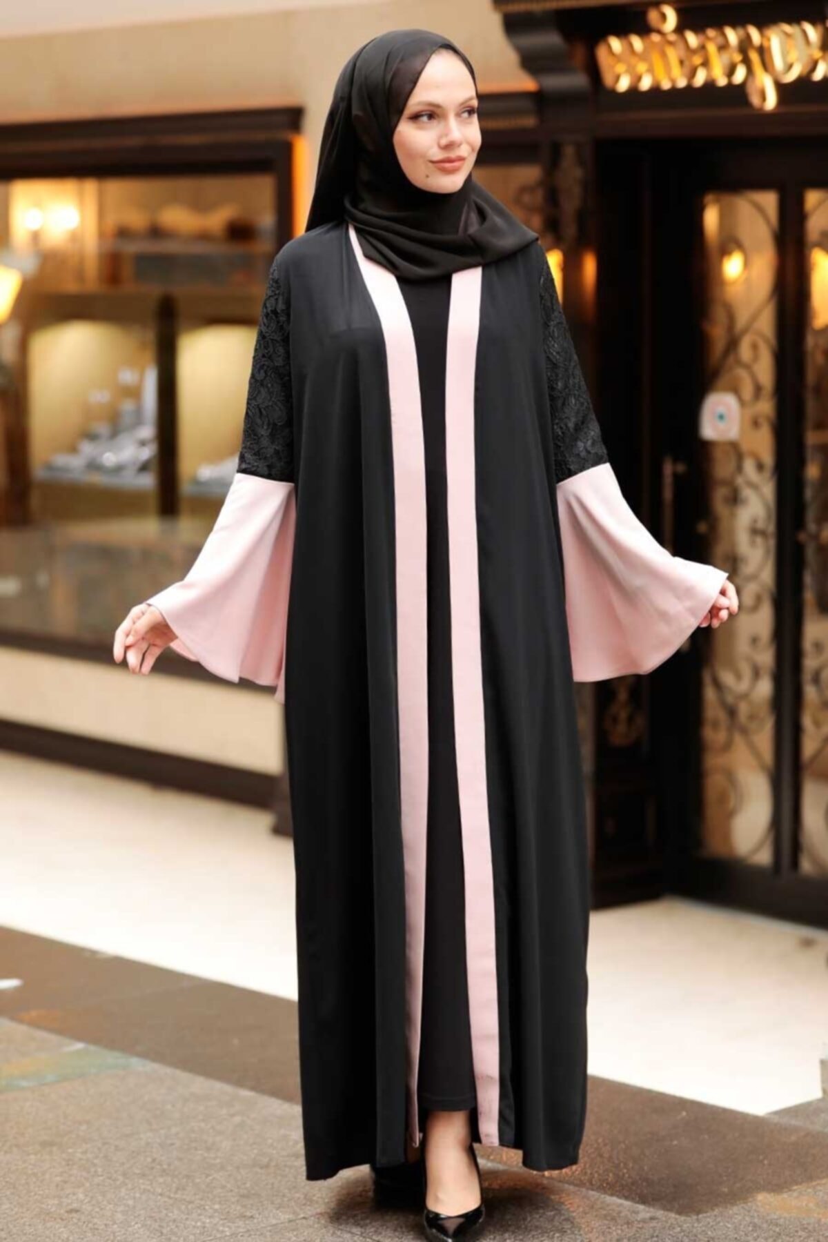 Neva Style - Kolları Detaylı Somon Tesettür Abaya 55510smn