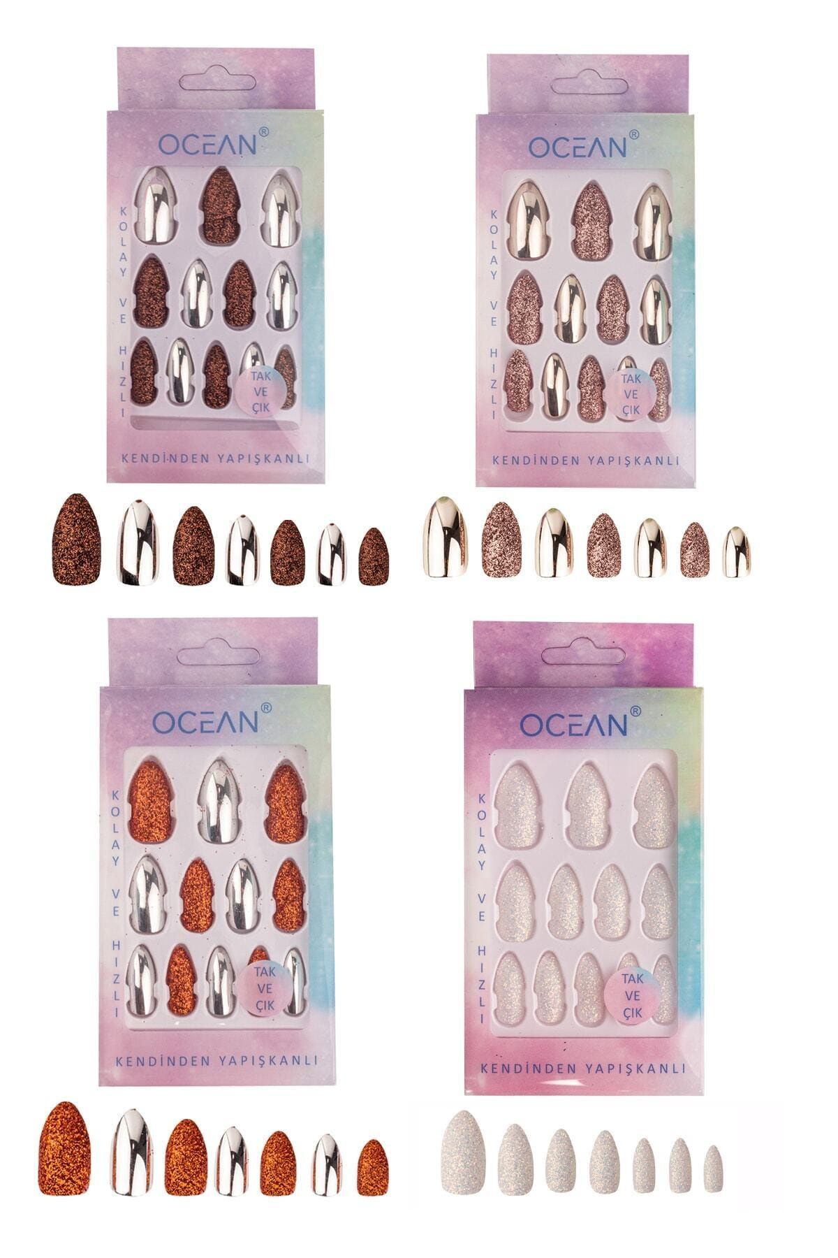 Lux Cosmetics Badem Metalik Ve Simli Tak Ve Çık Takma Tırnak 4'lü Set
