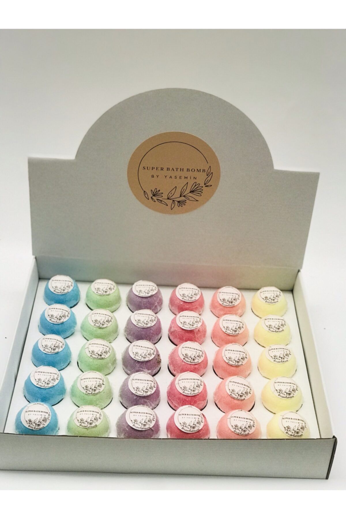 Super Bath Bomb Banyo Topu Stantlı Özel Kutu 30 Adet 40 Gram Manikür Boy