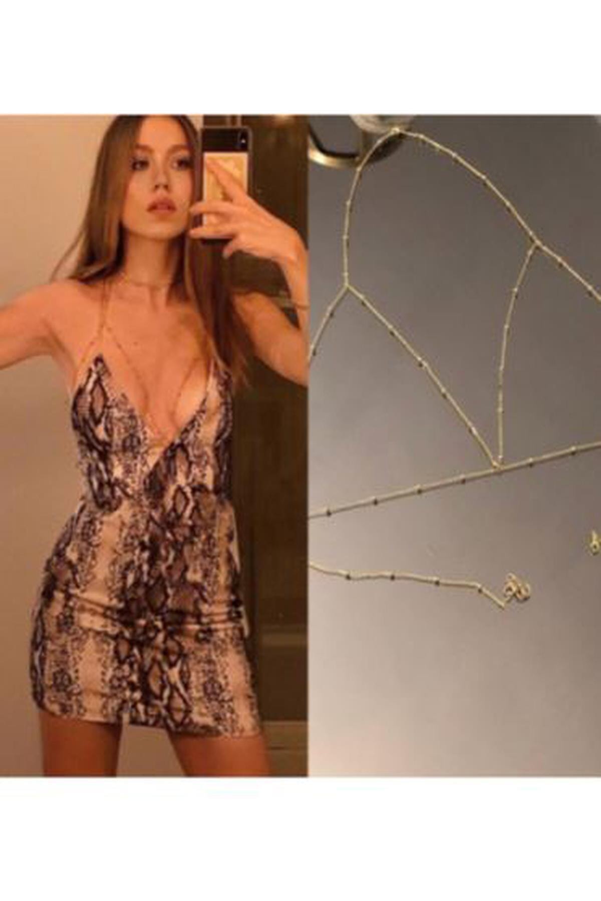 Huban Takı Aksesuar Tekstil Kararmaz Top Boncuklu Vücut Zinciri - Vücut Aksesuarı - Gold