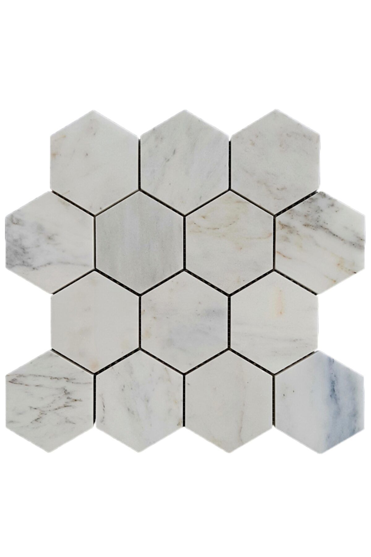 MermerDepo 7,5 cm Hexagon Beyaz Mermer Mozaik