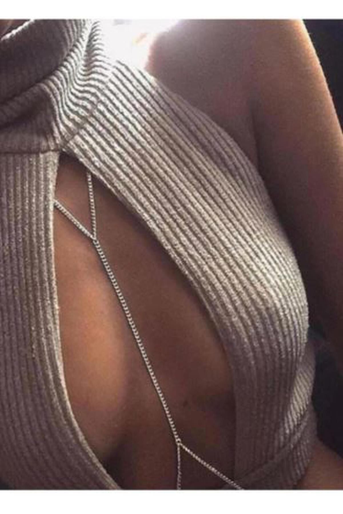 Huban Takı Aksesuar Tekstil Kararmaz Gümüş Renk Stylish Vücut Takısı, Vücut Zinciri