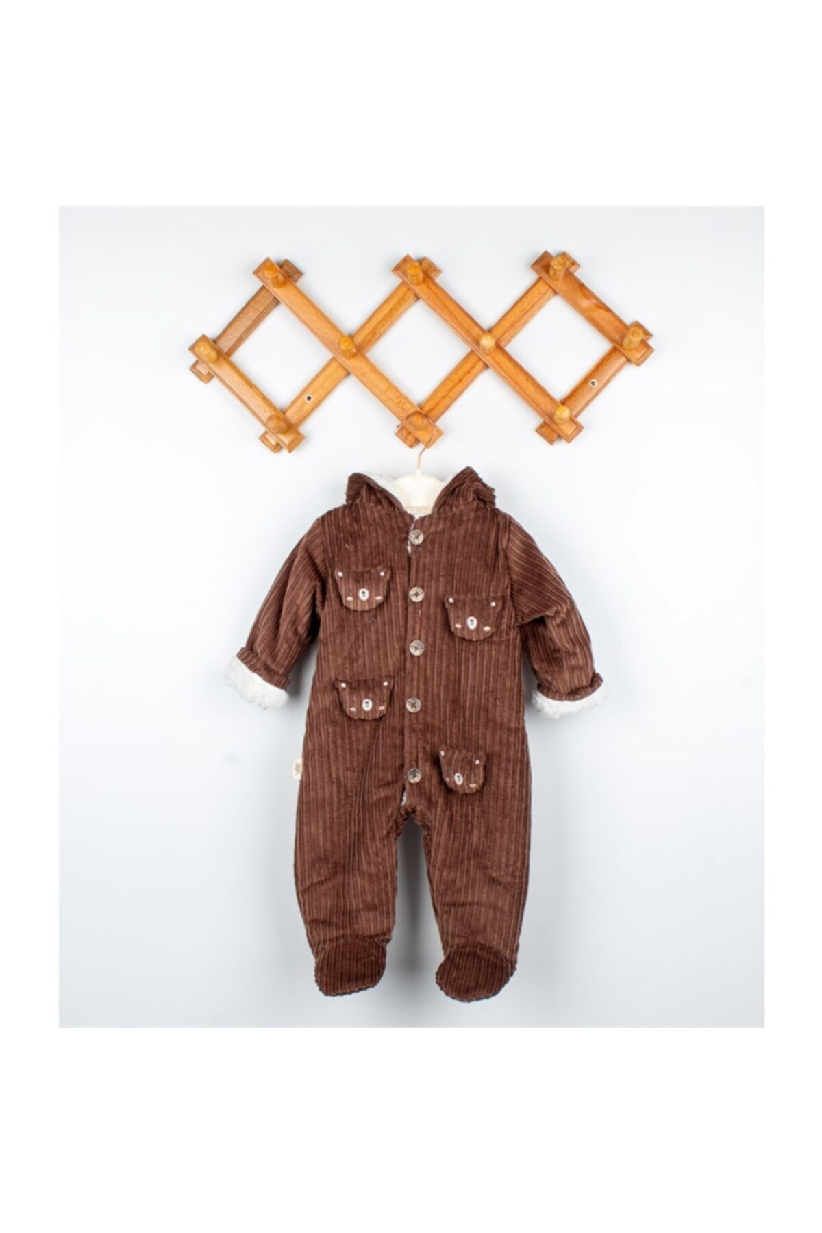 AGES ANGELS Kahverengi Kadifeli Welsoft Oyuncak Ayı Nakışlı Bebek Tulum
