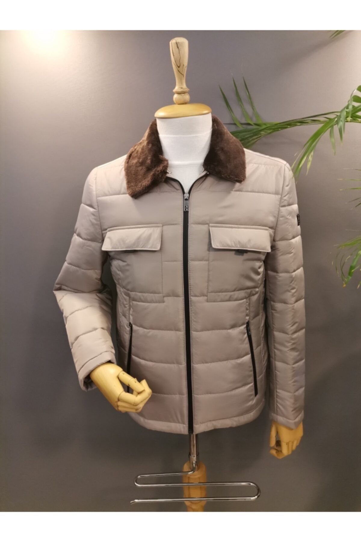 Brango Sartoria 480141 Bej Yaka Kürklü Erkek Spor Mont
