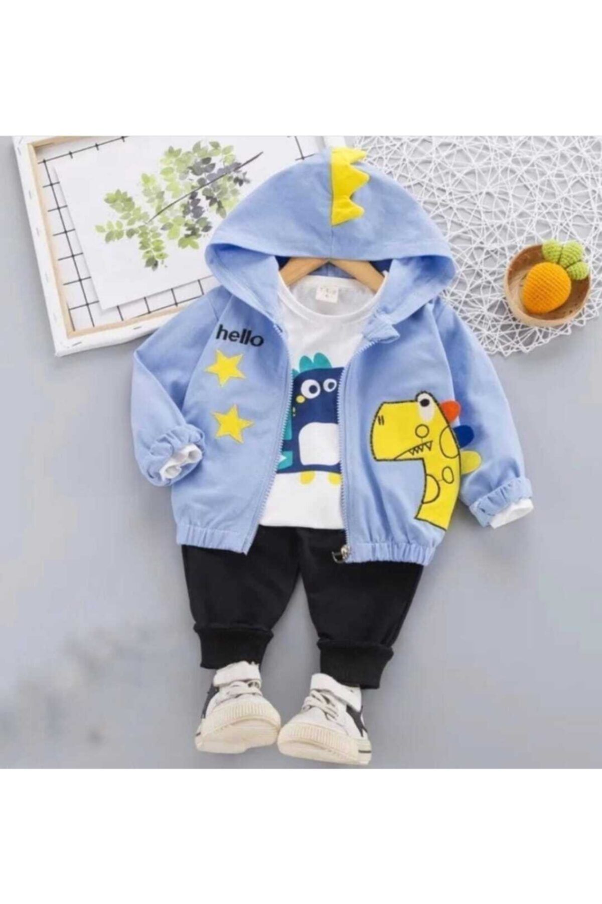 Murat Baby Jojovu Dinazor Nakışlı Bebek 3'lü Takım Pamuklu
