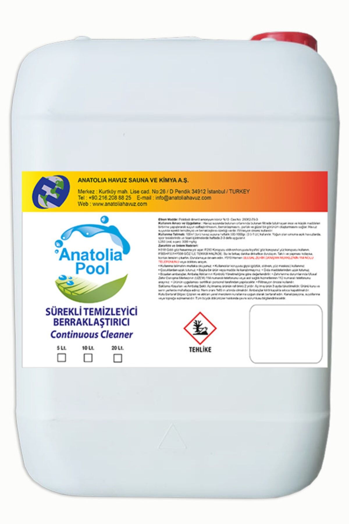 Anatolia Pool Havuz Suyu Sürekli Temizleyici Parlatıcı Berraklaştırıcı 10 Lt