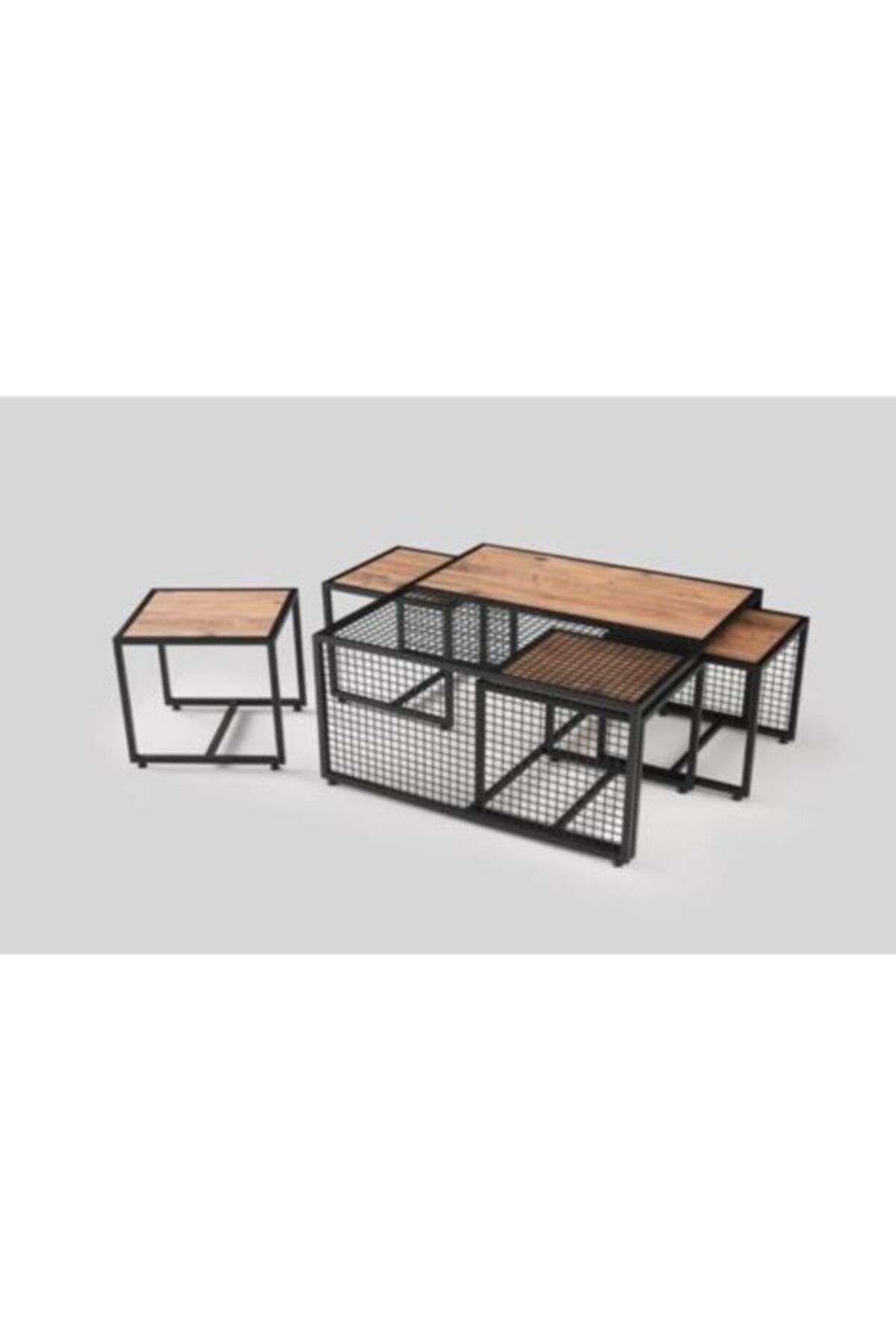 ALVE Ferforje Ahşap Tarz 4 Zigonlu Orta Sehpa 90x90x44cm
