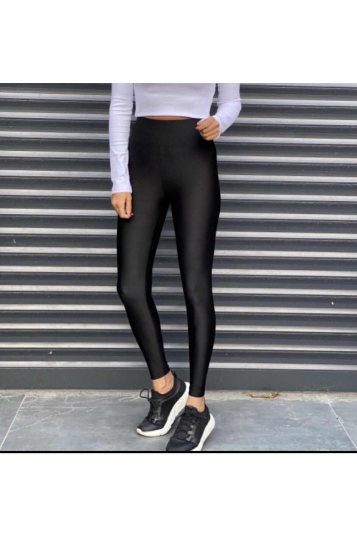 KAROL Siyah Kalın Kemerli Parlak Tayt