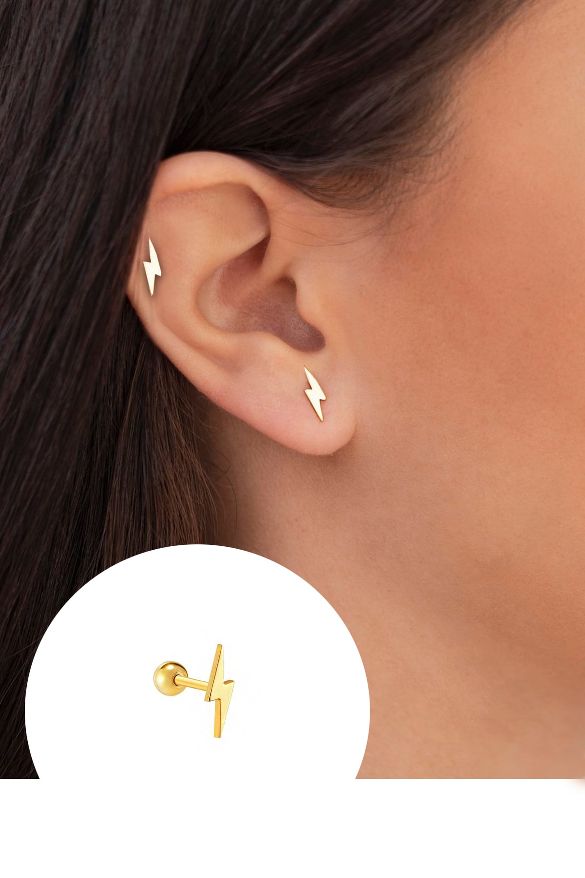 Salyangoz Company Cerrahi Çelik Gold Renk Taşsız Minimal Flash Şimşek Model Tragus,helix,kıkırdak Piercing Flhgld02