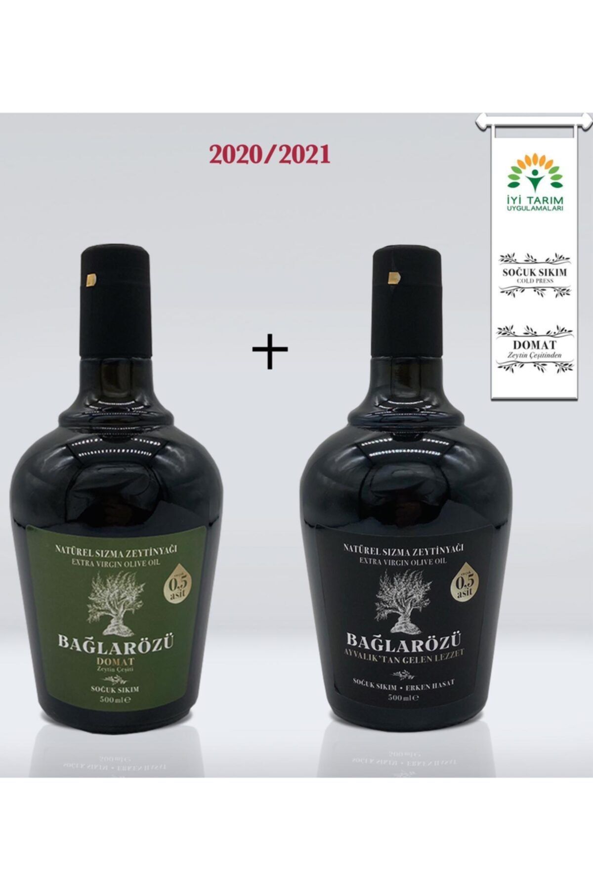 Bağlarözü Iyi Tarım Sertifikalı Domat Soğuk Sıkım & Edremit Erken Hasat Soğuk Sıkım Zeytinyağı 500ml
