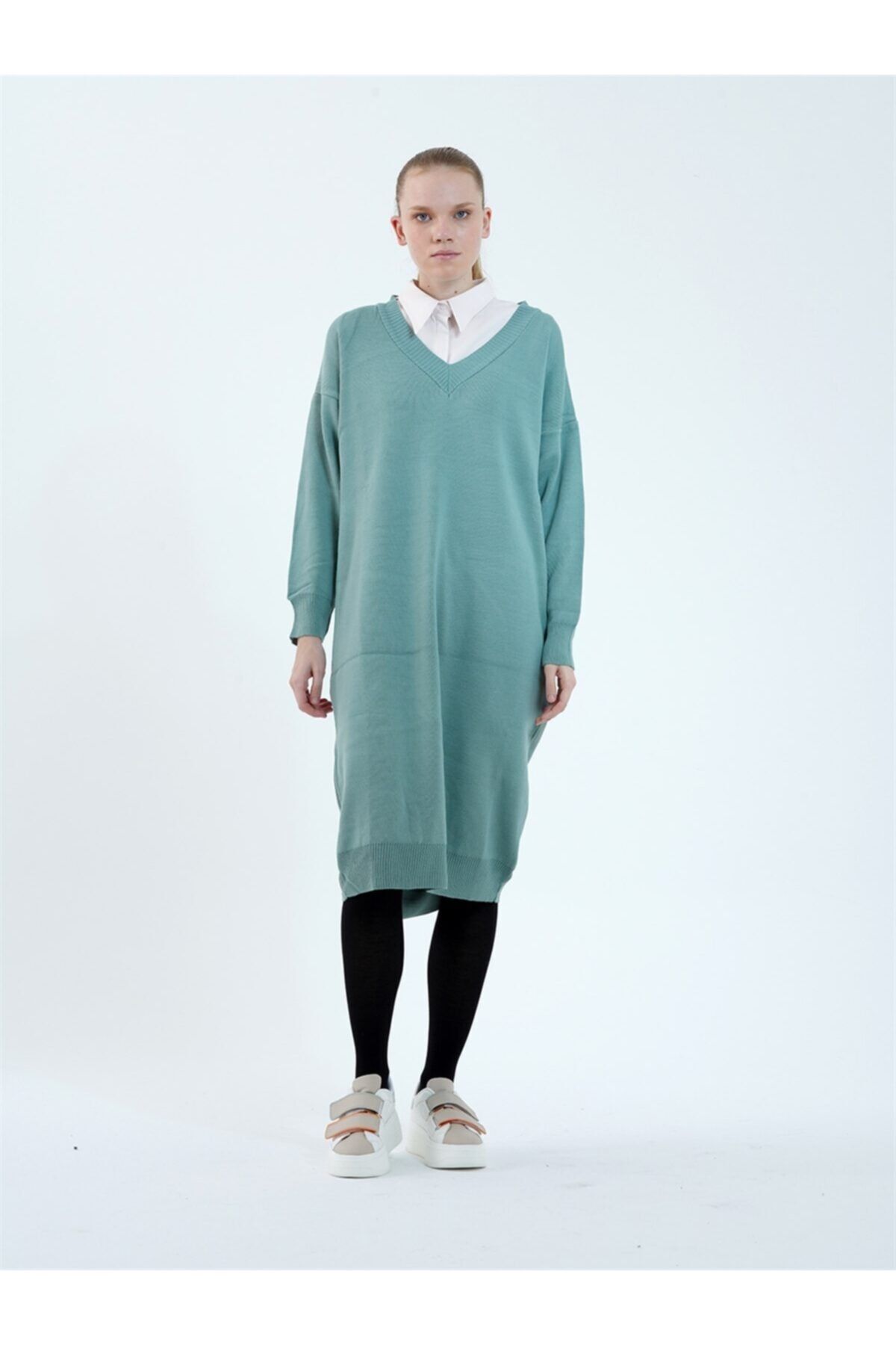 MaraSender Mint V Yaka Triko Tunik