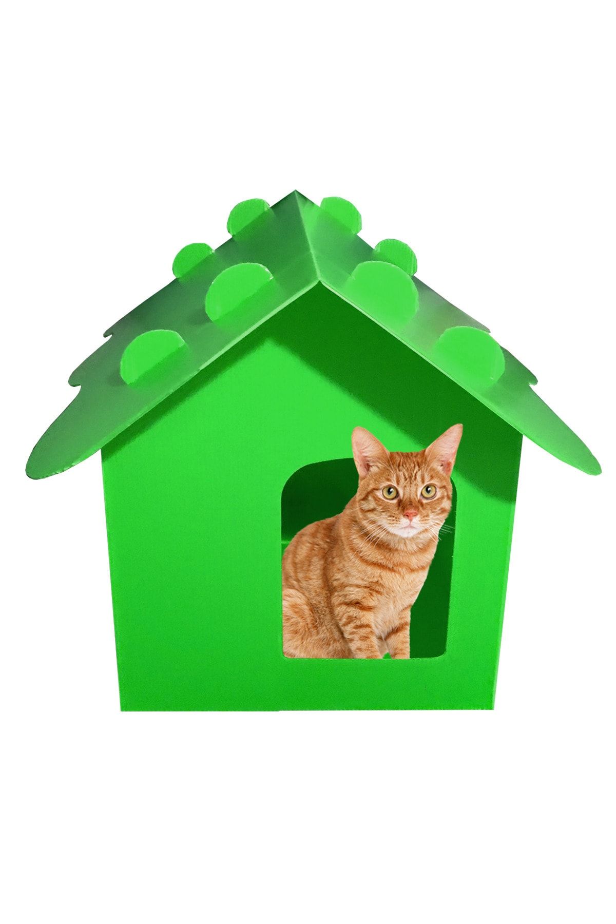 Pati Mama Çatılı Su Geçirmez Pp Plastik Dış Mekan Kedi Evi (45X43X35CM) - Yeşil
