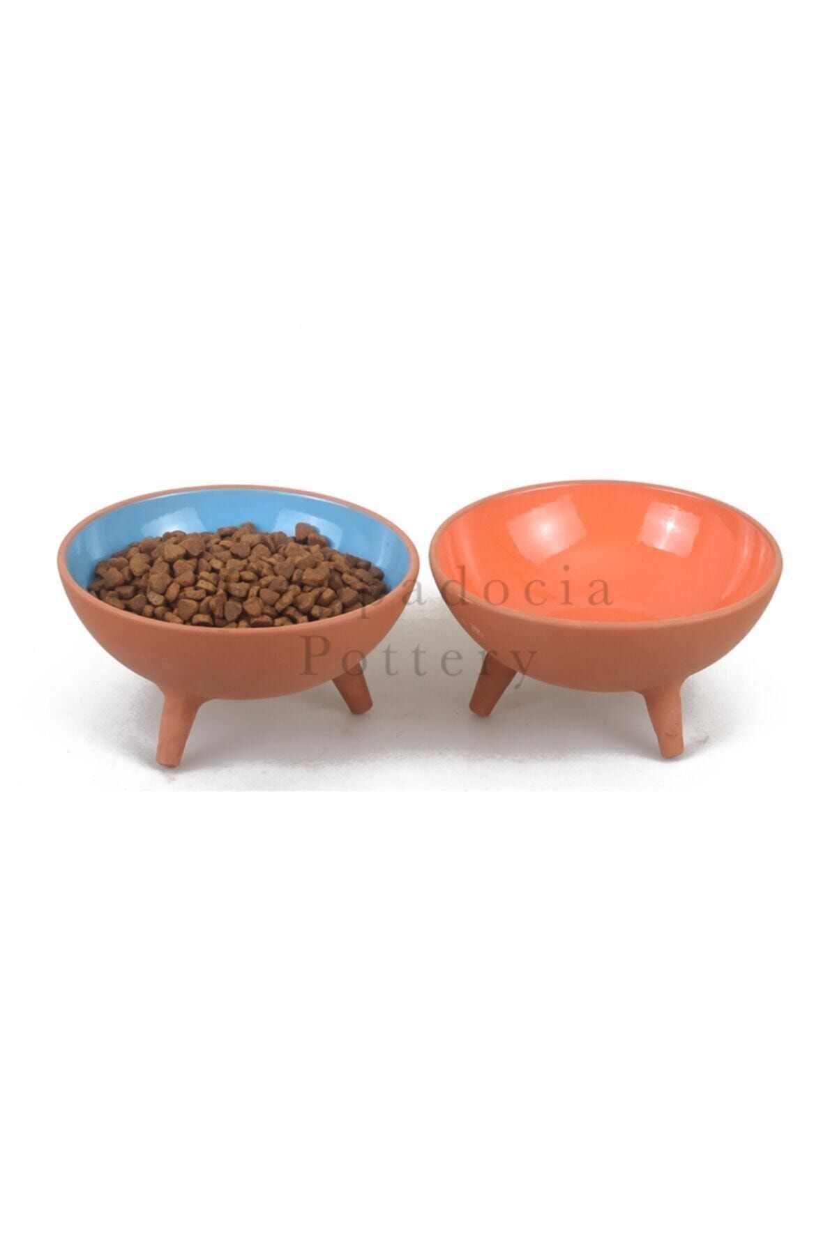 Cappadocia Pottery 2li Ayaklı Sırlı Çömlek Kedi Maması Kabı Seti