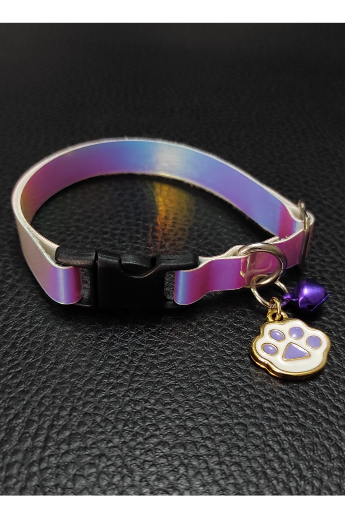 CASELN Ayarlanabilir 14k Altın Kaplama Pati & Zil Aksesuarlı Hologram Kedi Ve Küçük Irk Köpek Tasması