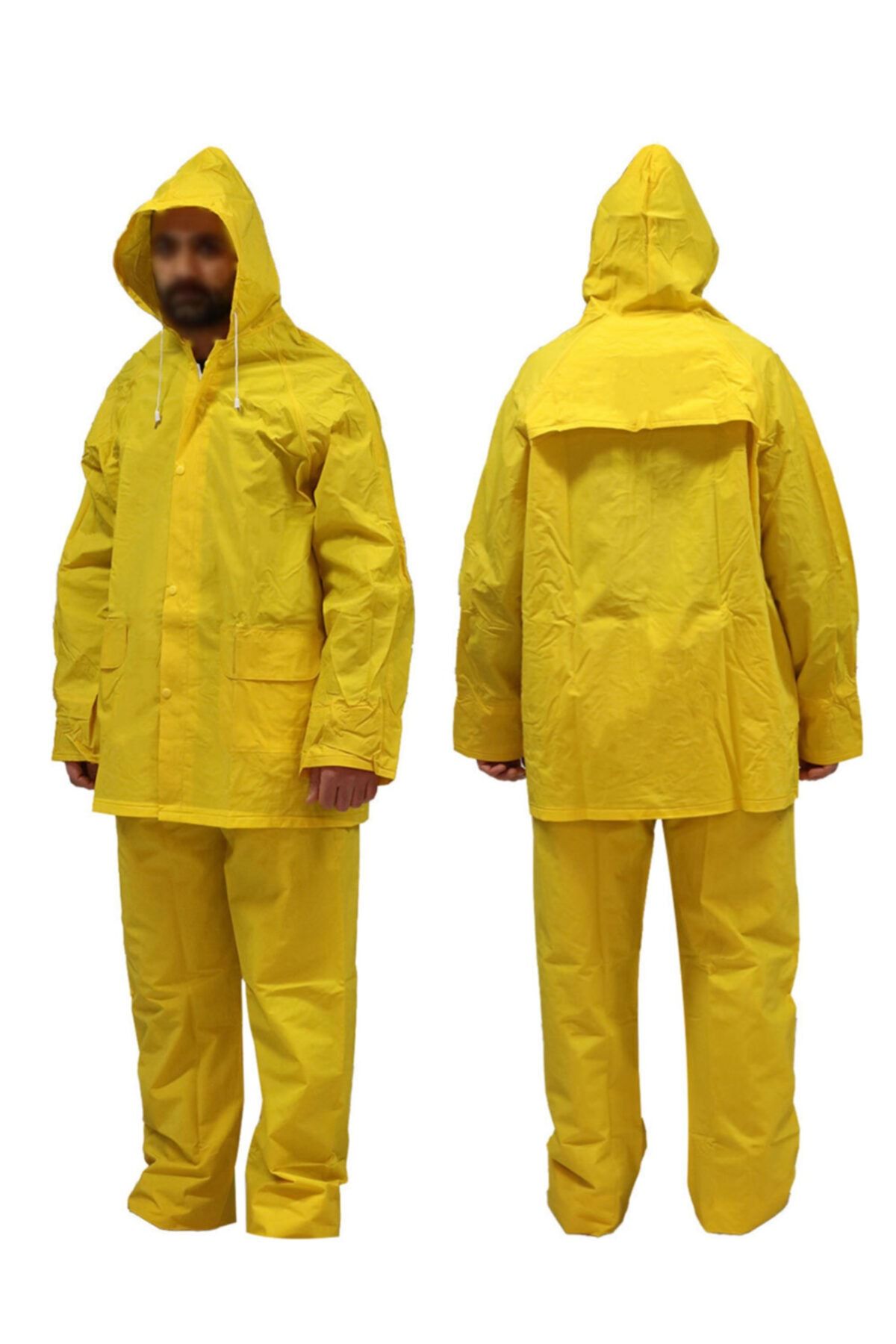 Badem10 Maxsafety Görevli Iş Balıkçı Yağmurluk Yağmurluğu Set Kapşonlu Sarı Alt Üst Kalın Takım
