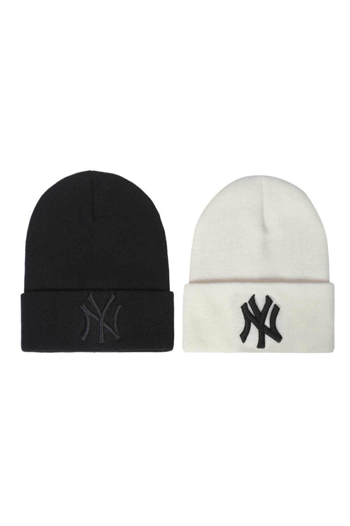 Modaella Aksesuar Ny New York Siyah Beyaz Bere Ikili Set Unisex