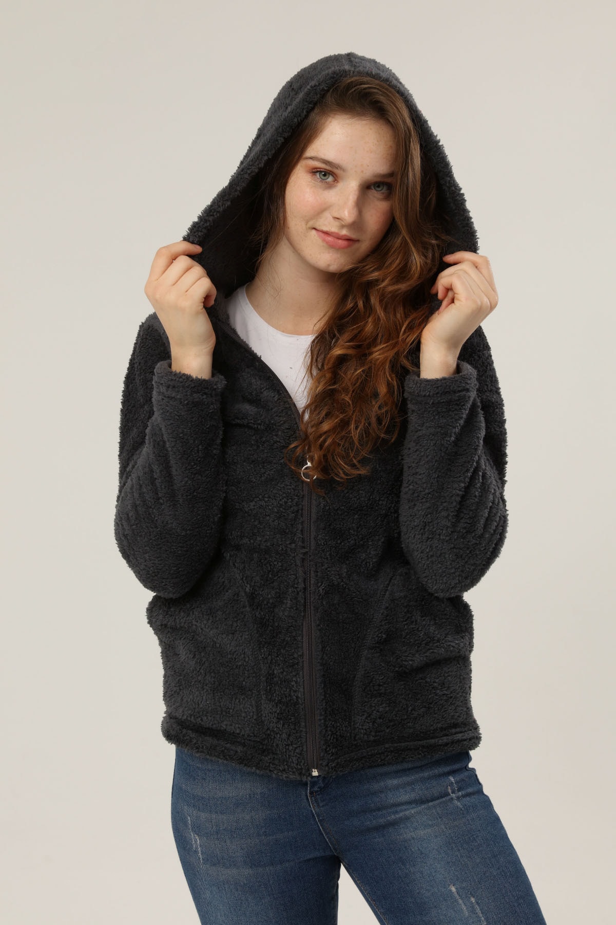 NURSEY Peluş Kapüşonlu Mont