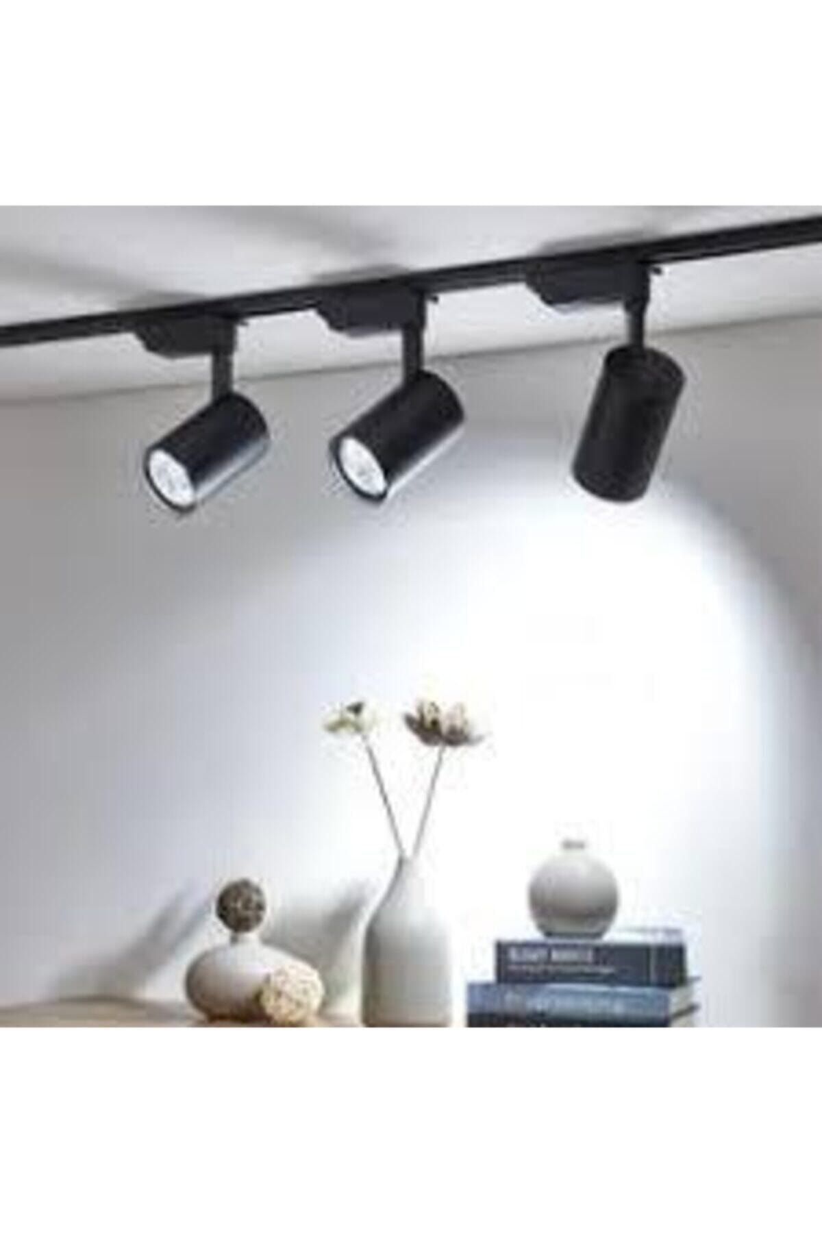 LUXRAM 1 Metre Raylı 3 Adet Ray Spot Beyaz Işık Siyah Kasa