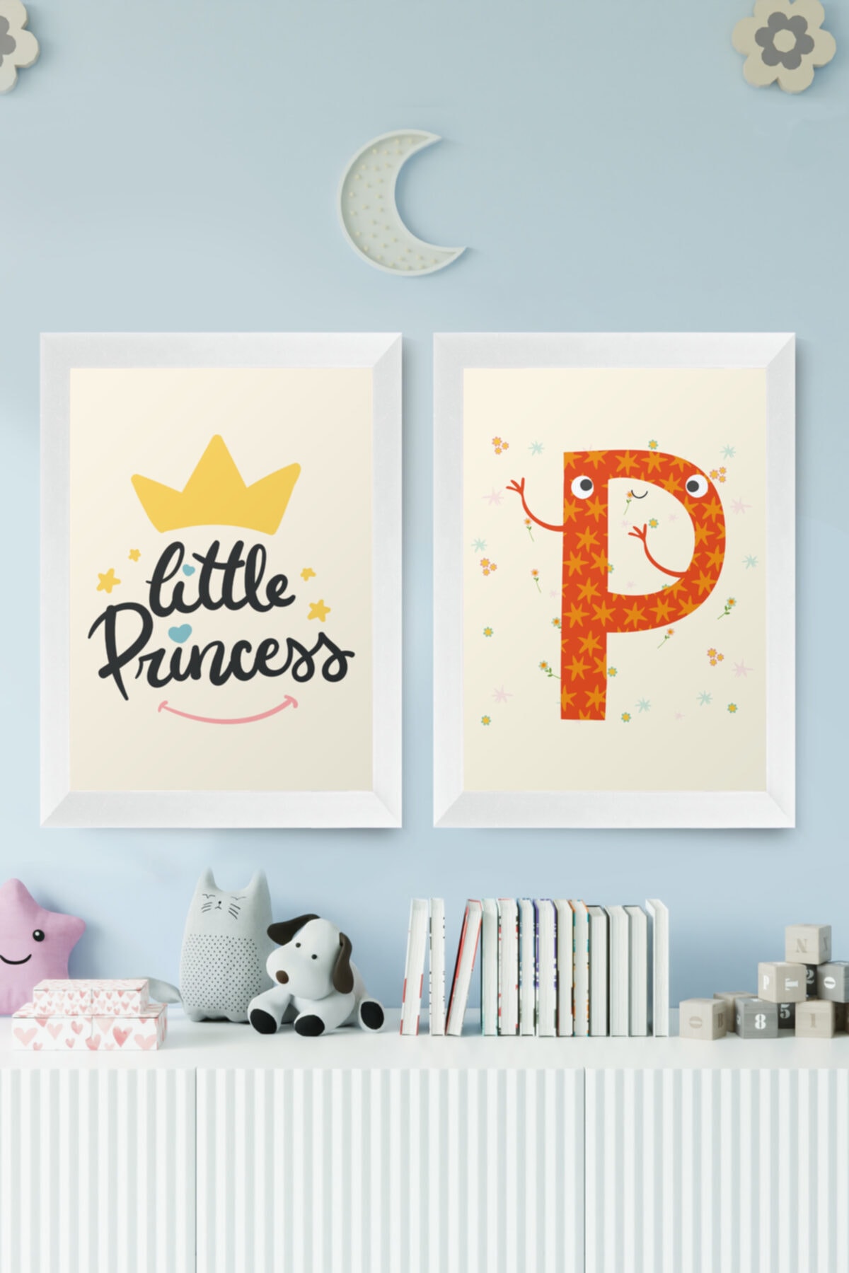 digital art Little Princess Prenses Kız Çocuk Odası P Isim Baş Harfli Tablo Beyaz