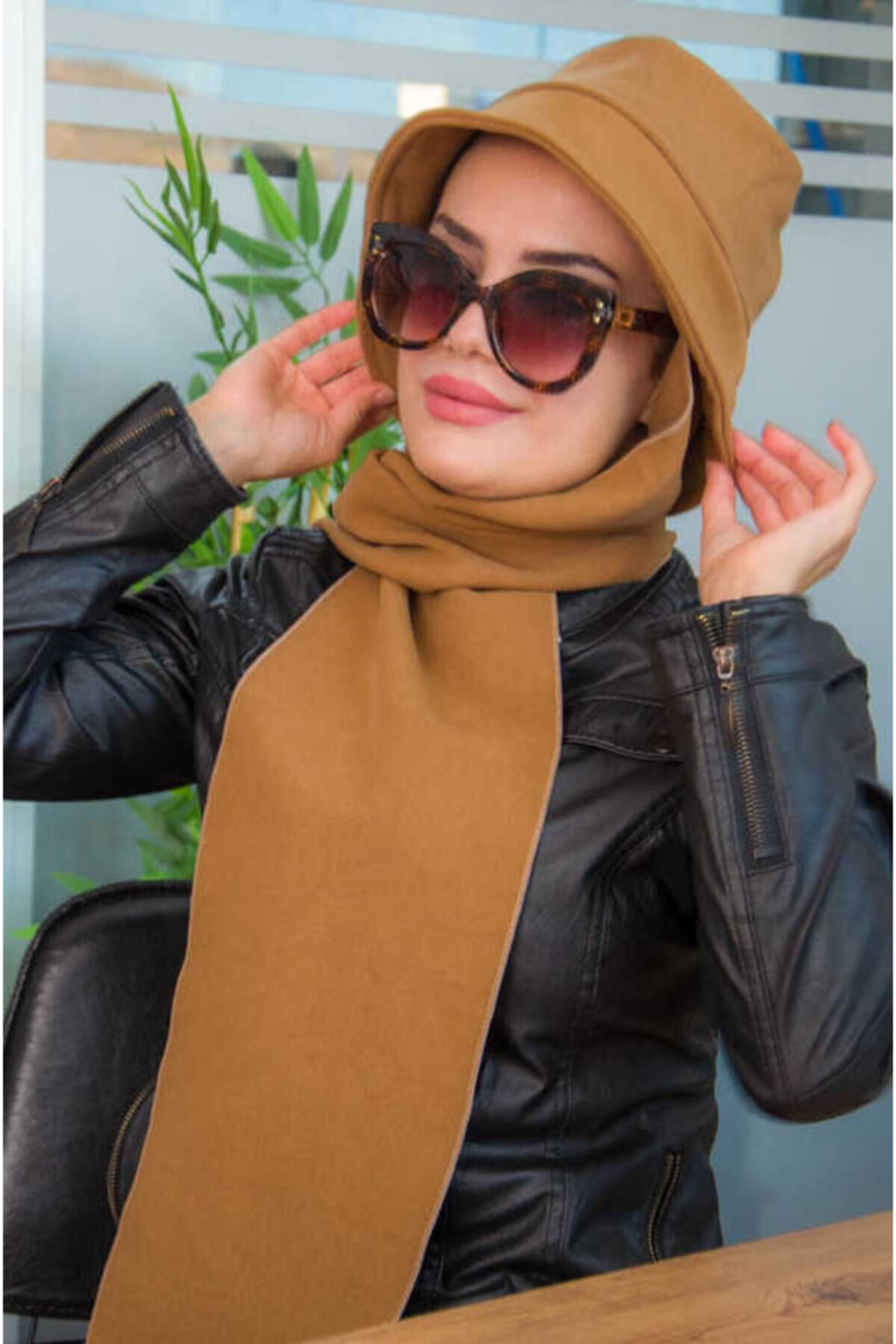 Aişe tesettür Camel Atkılı Bucket Şapka
