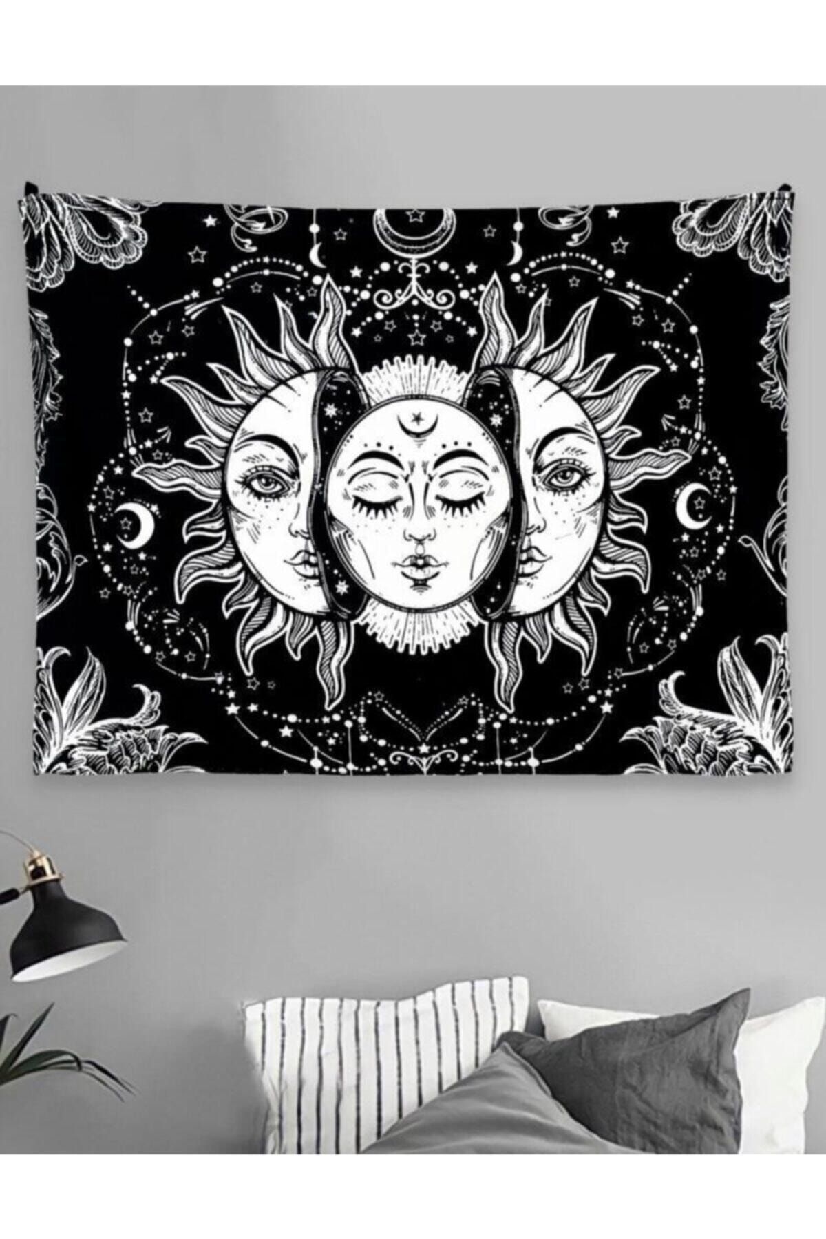 bukashops Siyah Güneş Kız Kadife Duvar Halısı 70x100 cm