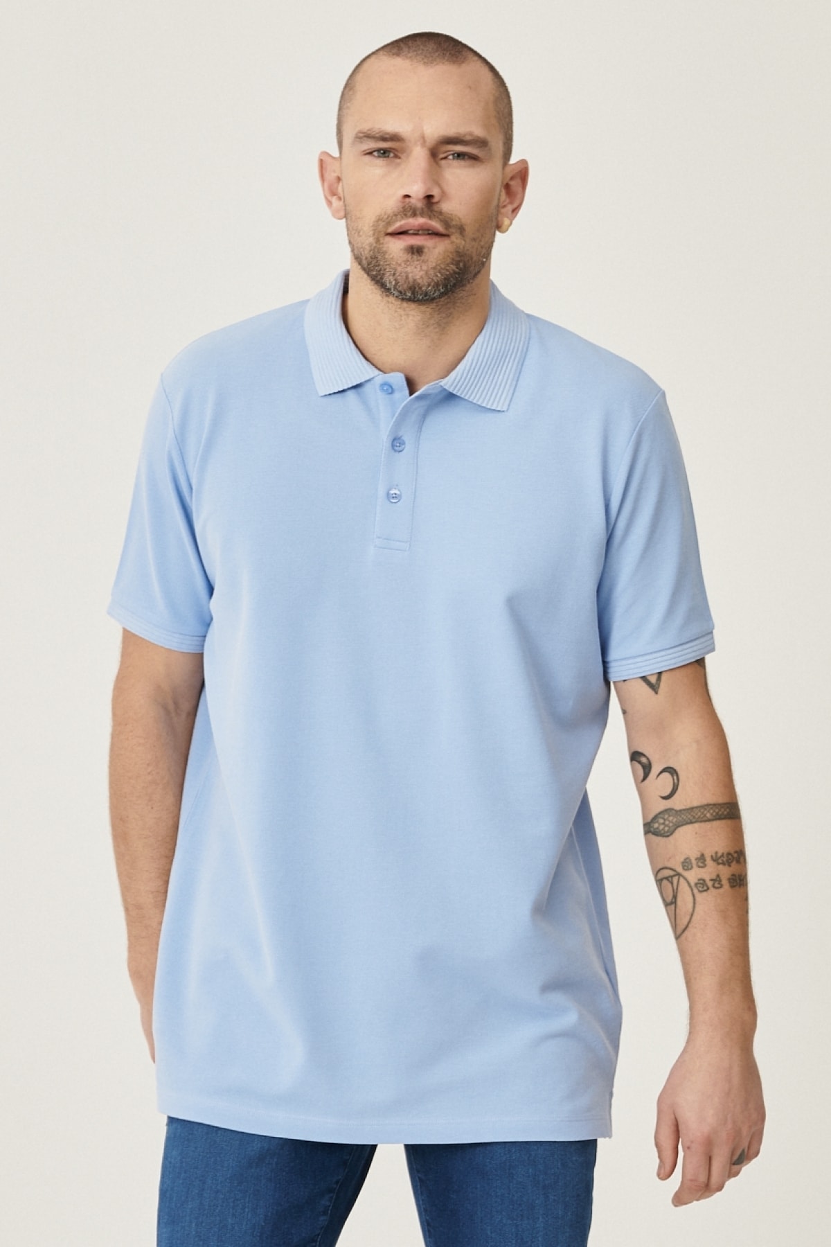 ALTINYILDIZ CLASSICS Erkek Açık Mavi Polo Yaka Cepsiz Slim Fit Dar Kesim %100 Pamuk Düz Tişört