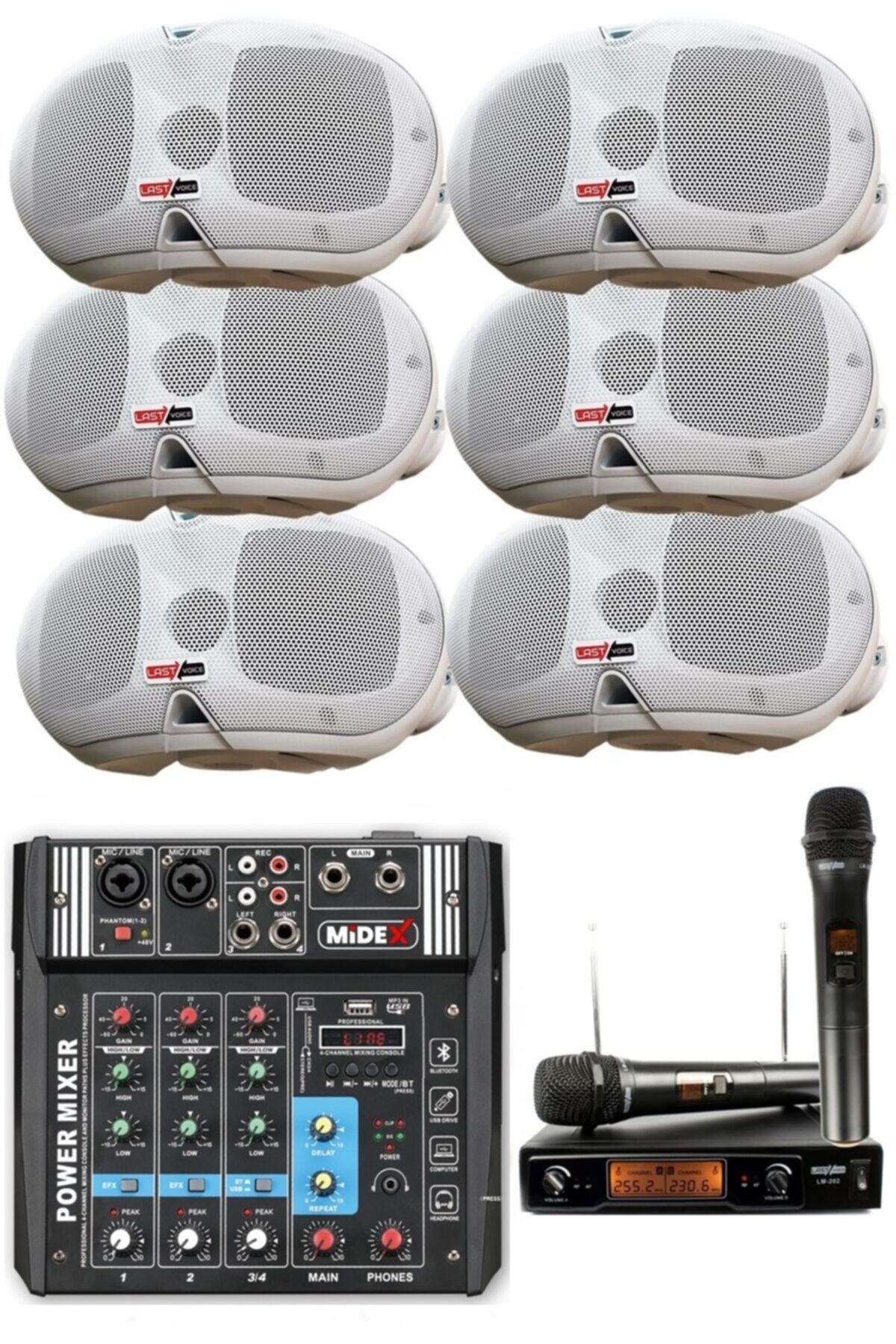 Lastvoice Inventive White Paket-6 Hoparlör Anfi Mikrofon Ses Sistemi Seti