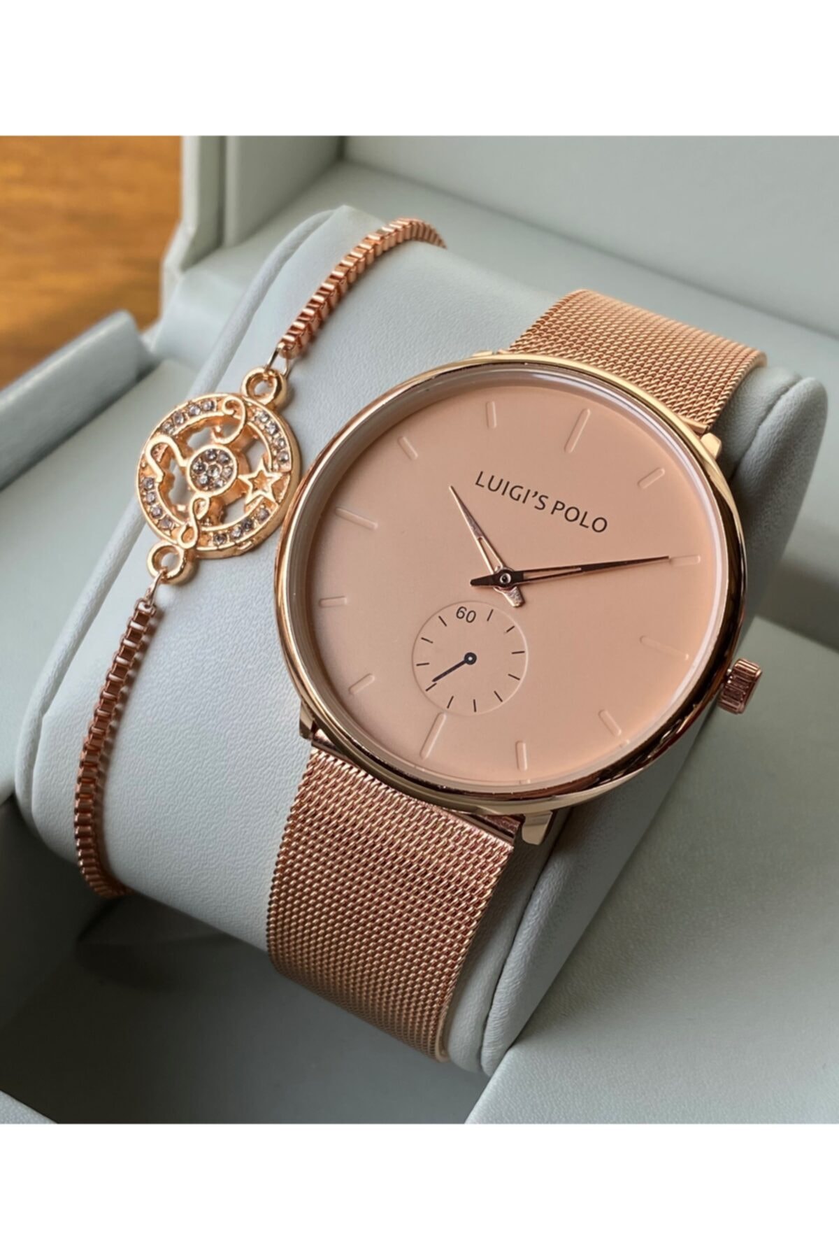 Luigi's Polo Hasır Kordonlu Rose Gold Bakır Kadın Kol Saati Lp007