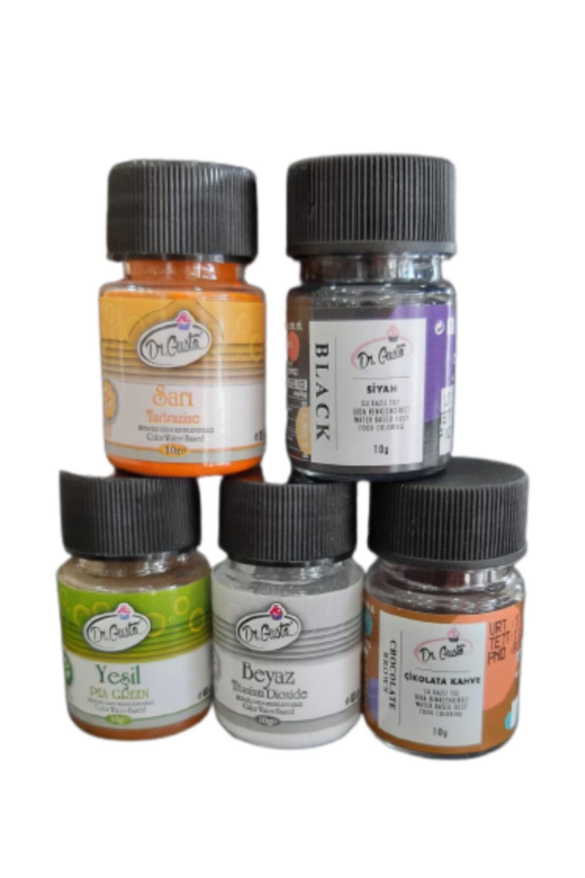 Dr. Gusto Dr Gusto 5 Li Set Çikolata Kahve / Beyaz / Yeşil /siyah / Sarı Su Bazlı Toz Gıda Boya 10 gr
