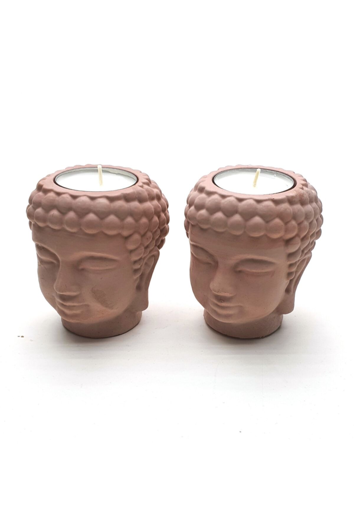 Masifdekor Buddha Büst Mum Ve Mumluk Şamdan 4 Parça Set Kahverengi