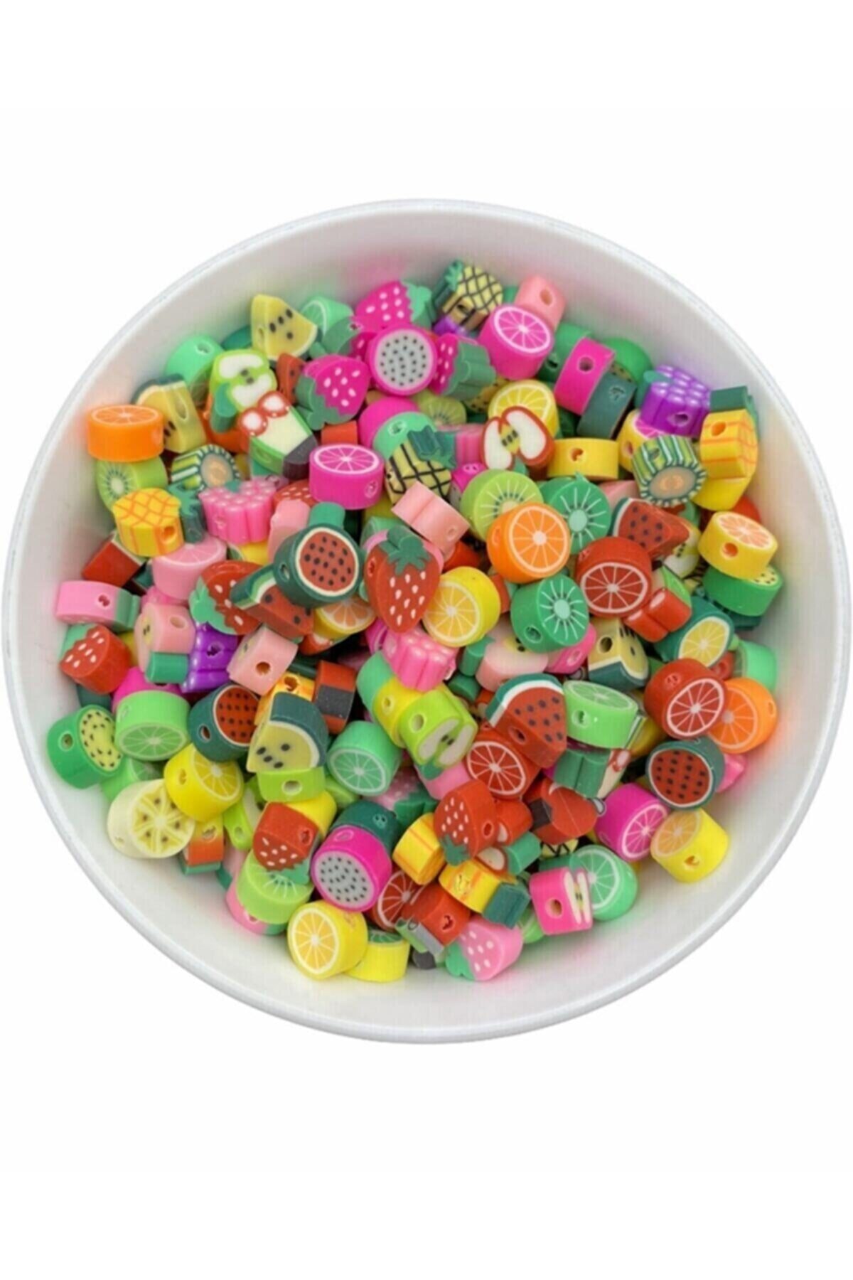 Sanalbujiterim 25 Adet 10mm Polimer Fimo Karışık Meyve Figür Boncuk