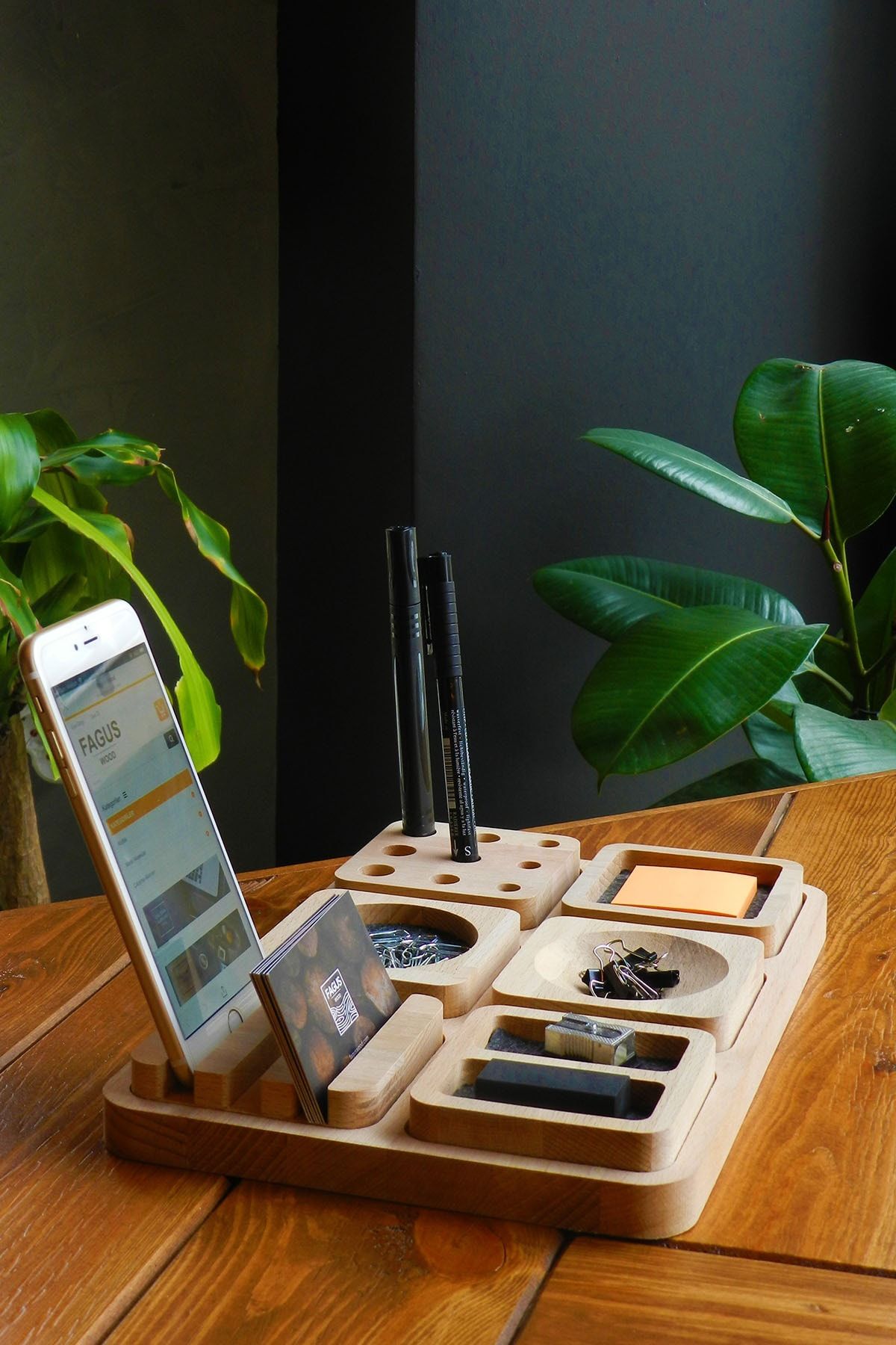 Fagus Wood Masaüstü Düzenleyici Kalemlik Organizer Ahşap Arayende