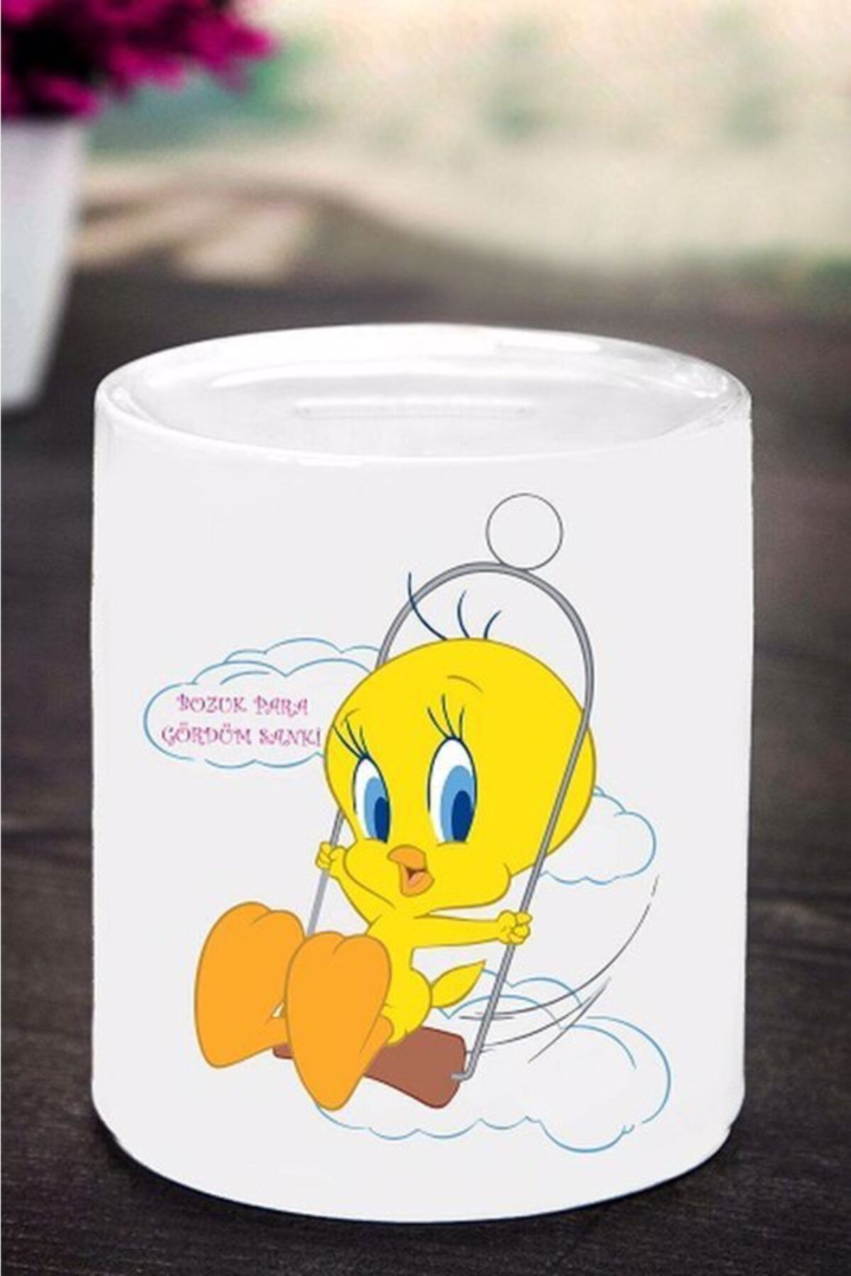 Mavera Dükkan Bozuk Para Gördüm Sanki Yazılı Tweety Tasarımlı Seramik Kumbara