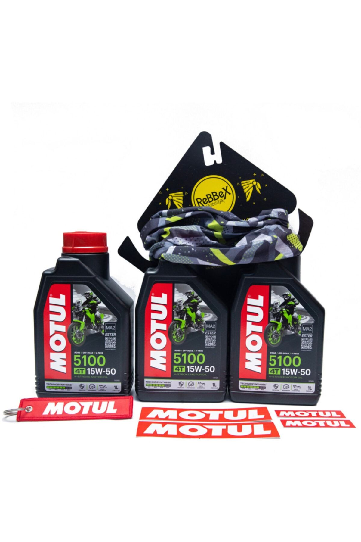 Motul 5100 15w 50 (3 Adet) Motor Yag ı + Rebbex Baff + Anahtarlık + Stiker Hediyelı