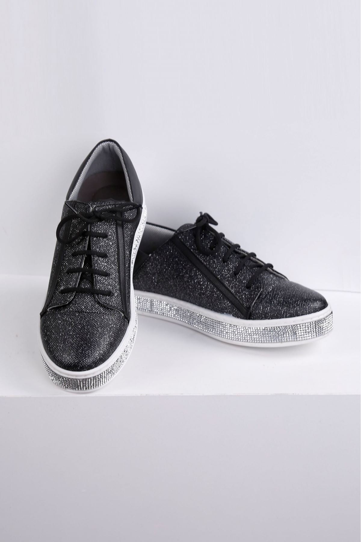 HN TEKSTİL Siyah Taban Taş Kaplama Ayakkabı