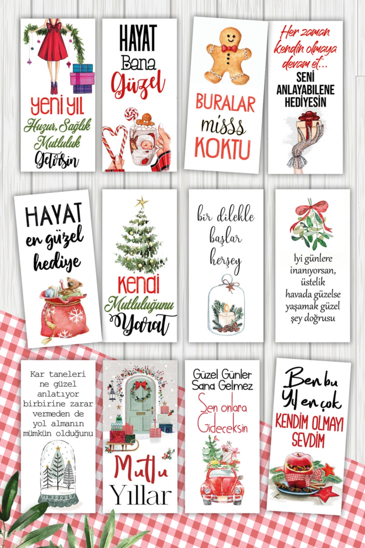 Pankart Evi - Yılbaşı Yeni Yıl Için 12 Adet Kahve Motto Sunum Kartları