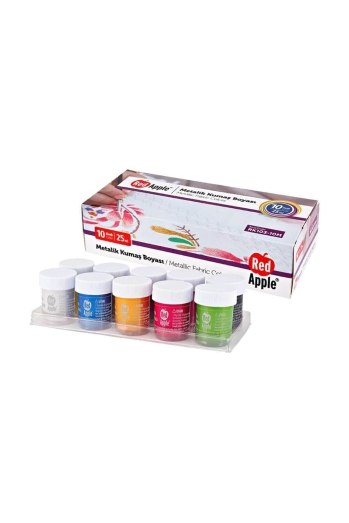Red Apple Metalik Kumaş Boyası 10 Renk x 25 ml. Set