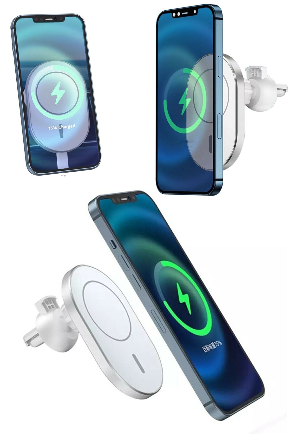 TEKNETSTORE Iphone 13 Uyumlu Araç Içi Manyetik Telefon Tutucu 15w Wireless Kablosuz Hızlı Şarj