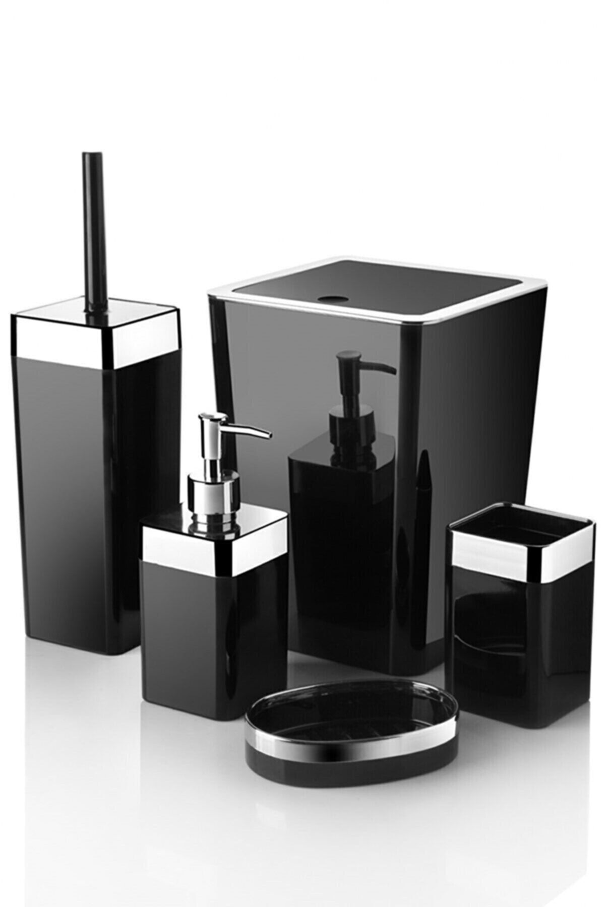 Queen’s Kitchen 5 Parça Akrilik Metalize Kaplamalı Lüx Banyo Seti-siyah