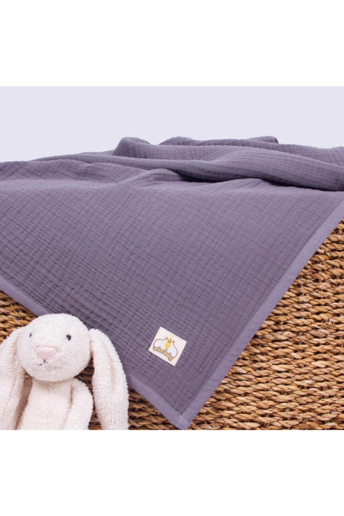 arbababy Organik 4 Kat Düz Renk Müslin Bebek Battaniyesi - Füme Renk