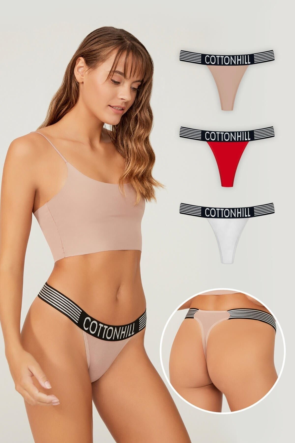 Cottonhill Basic Spor Pamuklu Kadın Tanga 3'lü Paket Külot -2