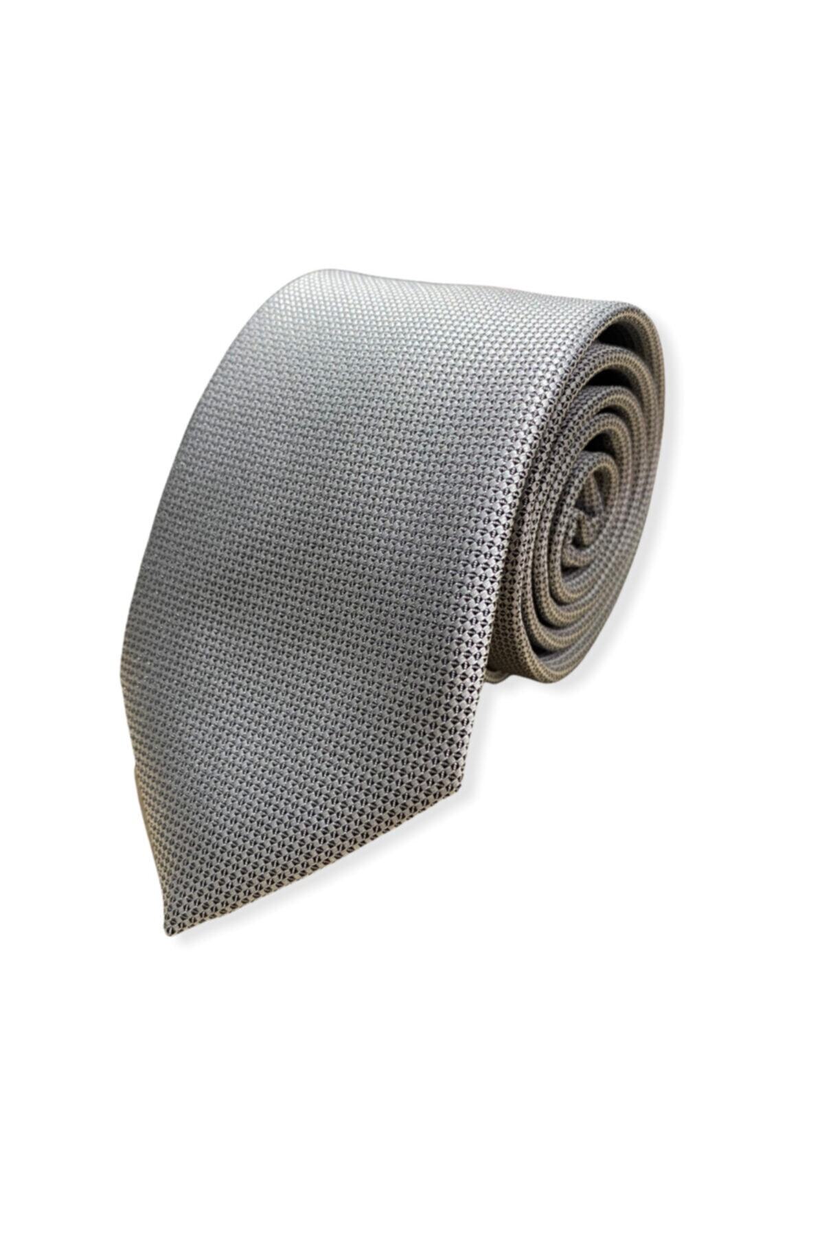 Louis Cavalle Erkek Gri Dokuma Kravat Ve Mendili
