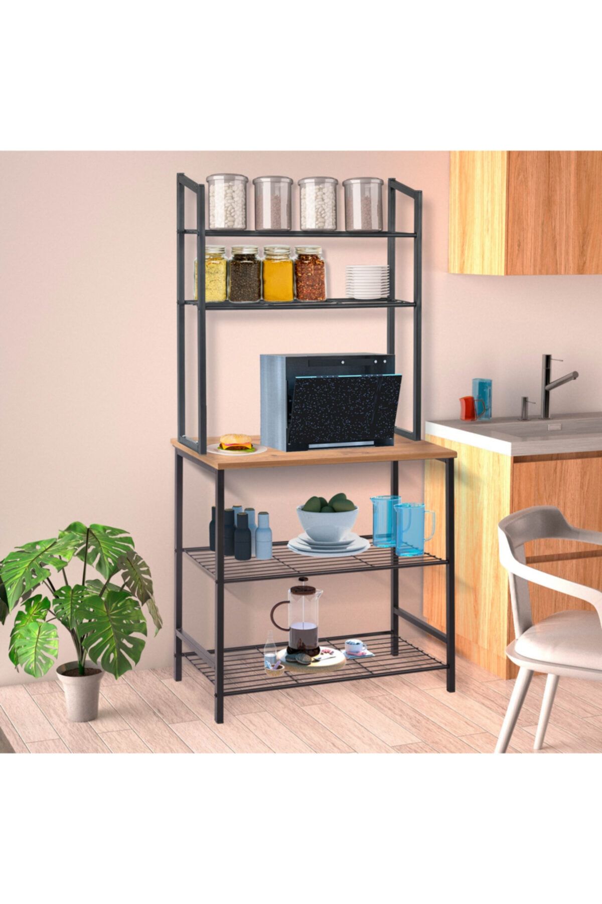 Retodesign Atlantik Çam Mutfak Bangosu , Çok Amaçlı Raf 1750a
