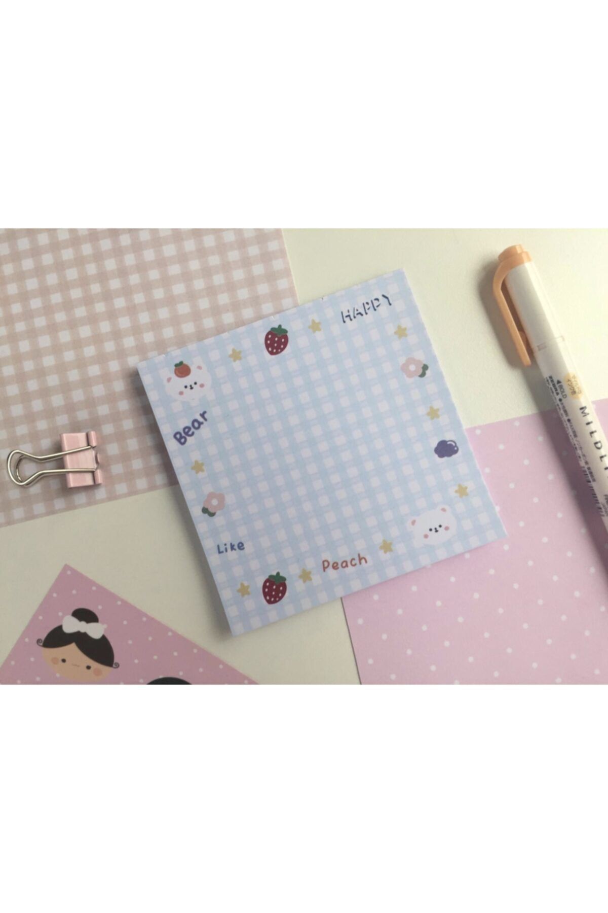 Efsu 10x10cm Mavi Ayıcık Notluk